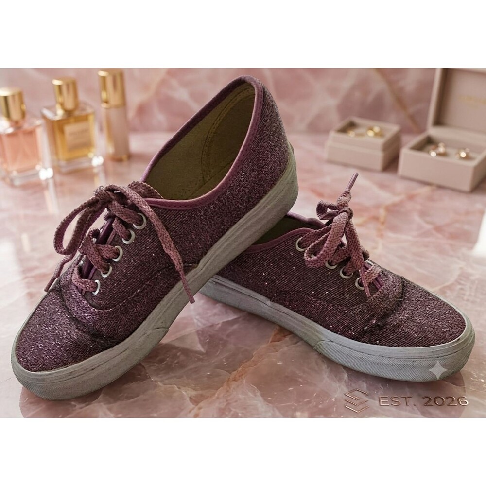 Vans Authentic Lurex Glitter Sneakers Womens 8.5 Pink Sparkle Off the Wall